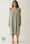 Boho ammekjole med smock - Grøn te