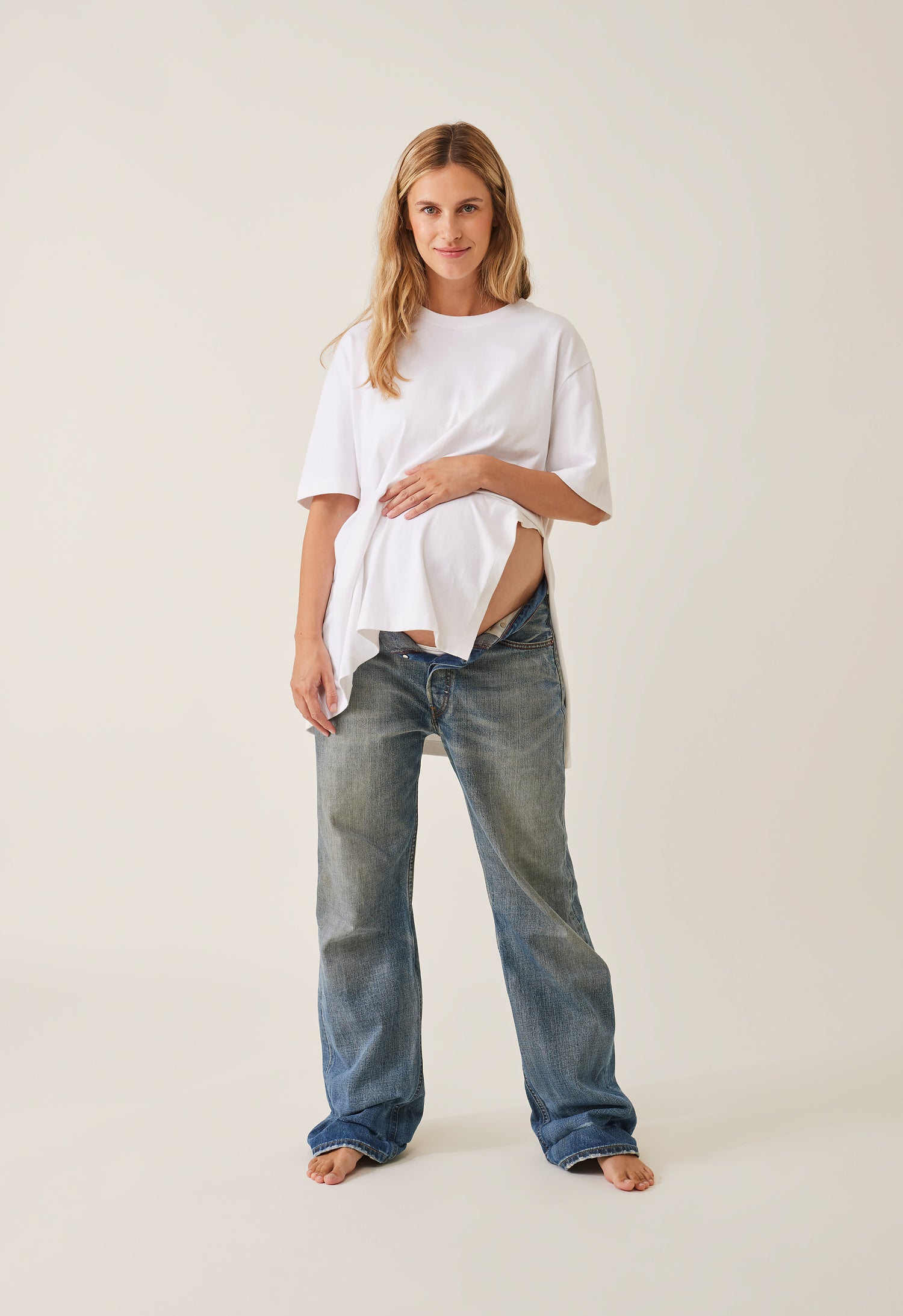 Oversize t-shirt med slids - Hvid