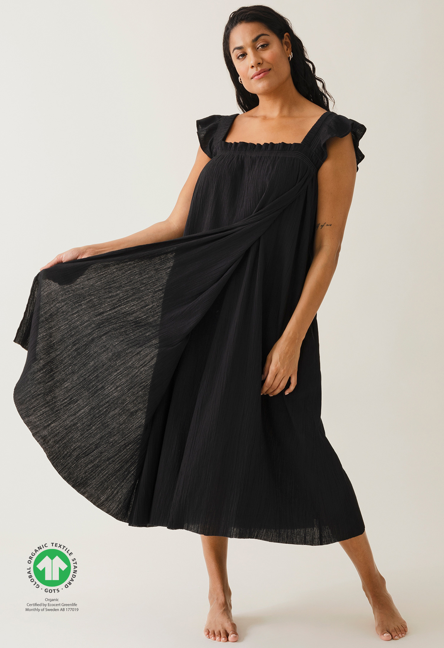 Boho ammekjole med smock - Sort