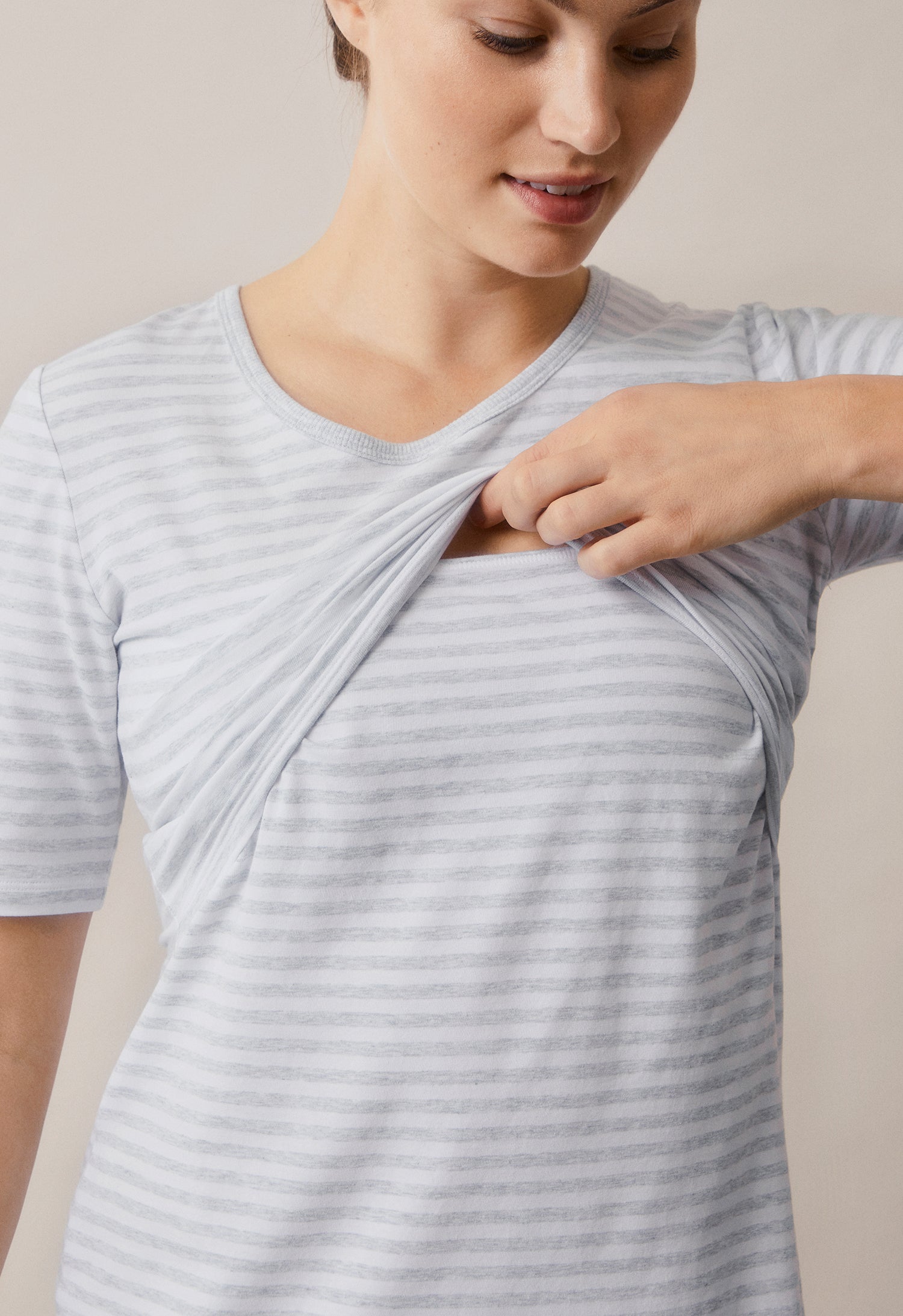 Natkjole - Hvid/gråmeleret