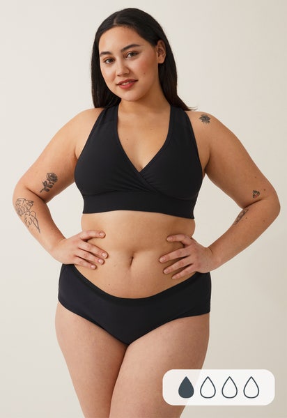 Menstruationstrusse - sømløs hipster - til meget let blødning - Sort