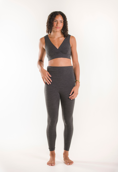Gravidleggings i merinould - Grå Melange
