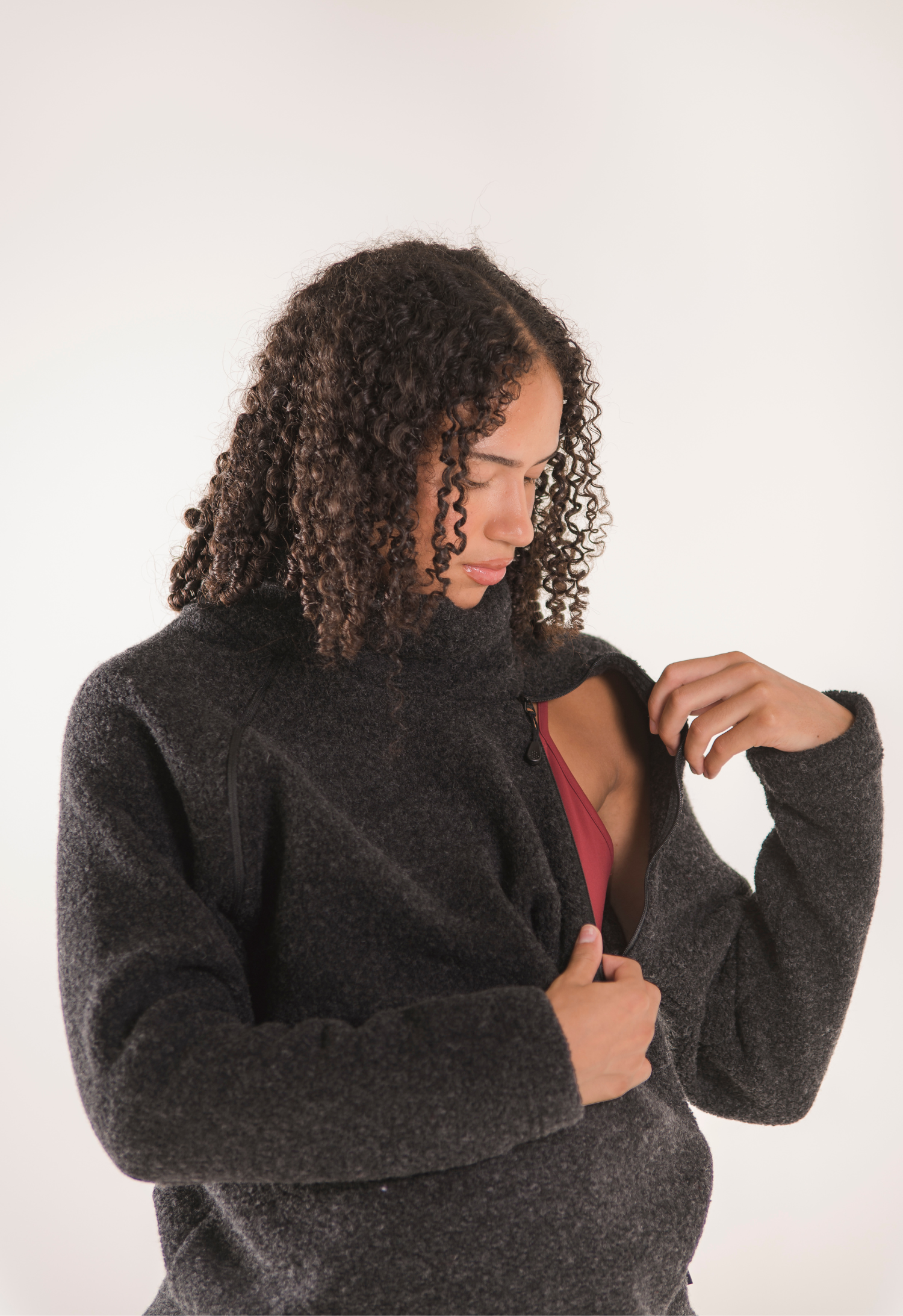 Fleecetrøje i uld - Sort