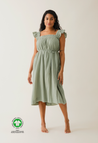 Boho ammekjole med smock - Grøn te